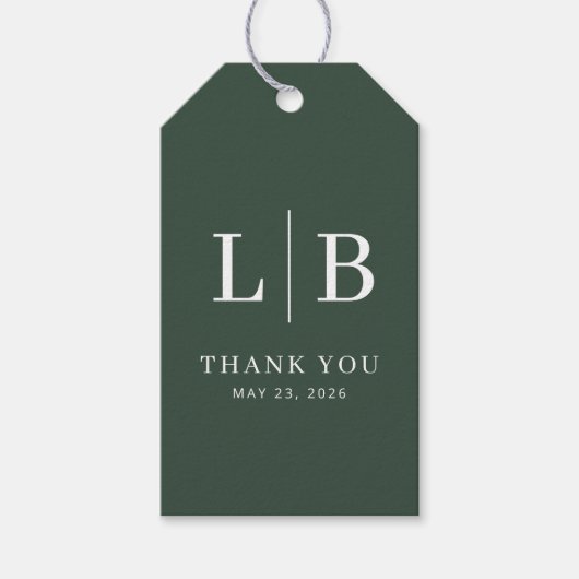 Elegante groene serif trouwgunsttag cadeaulabel (Voorkant)