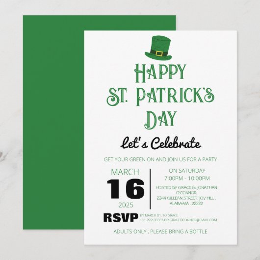 Elegante Groene Shamrock St. Patrick's Dag Feest Kaart (Voorkant / Achterkant)