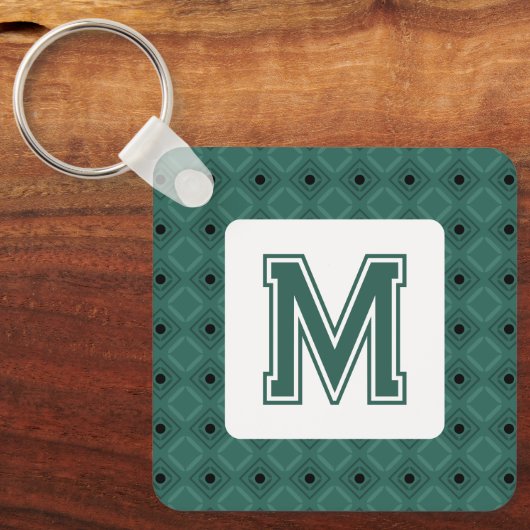 Elegante Groene Sleutelhanger met Monogram (Voorkant)