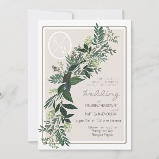 Elegante groene slinger varens en bessen kaart (Voorkant)