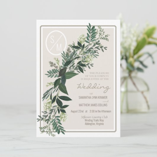 Elegante groene slinger varens en bessen kaart (Staand voorkant)