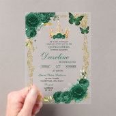 Elegante Groene Smaragd Kroon Quinceanera Acryl Uitnodigingen (Insitu (Draagbaar))