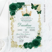 Elegante Groene Smaragd Kroon Quinceanera Acryl Uitnodigingen