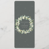 Elegante groene sneeuwbes + eucalyptus stengel bru programmakaart (Achterkant)