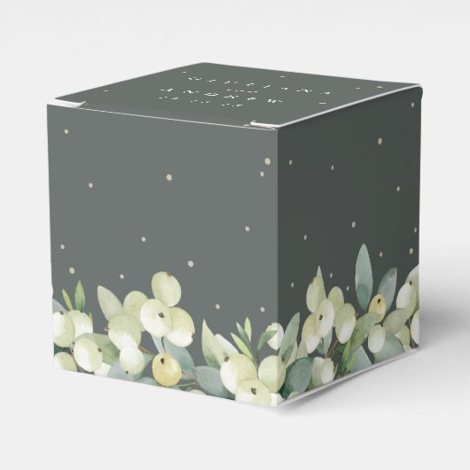 Elegante groene sneeuwbes + eucalyptus winter brui bedankdoosjes (Voorkant Zijde)