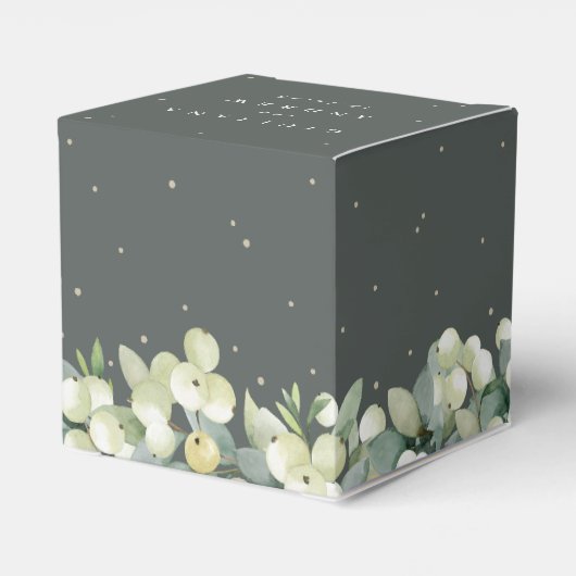 Elegante groene sneeuwbes + eucalyptus winter brui bedankdoosjes (Achterkant)