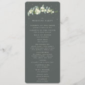 Elegante groene sneeuwbes + eucalyptus winter brui programmakaart (Achterkant)