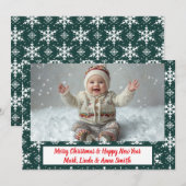 Elegante Groene Sneeuwvlokken Kerstfoto Feestdagenkaart (Voorkant / Achterkant)