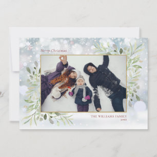 Elegante groene sneeuwvlokken vrolijk kerst foto feestdagenkaart