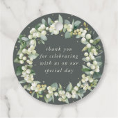 Elegante Groene Snowberry+Eucalyptus Krans Huwelij Bedankjes Labels (Achterkant)