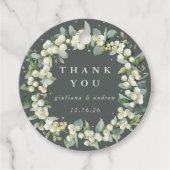 Elegante Groene Snowberry+Eucalyptus Krans Huwelij Bedankjes Labels (Voorkant)