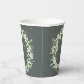 Elegante Groene Snowberry+Eucalyptus Krans Huwelij Papieren Bekers (Rechts)