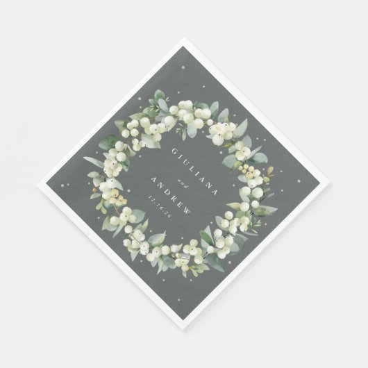 Elegante Groene Snowberry+Eucalyptus Krans Huwelij Servet (Hoek)