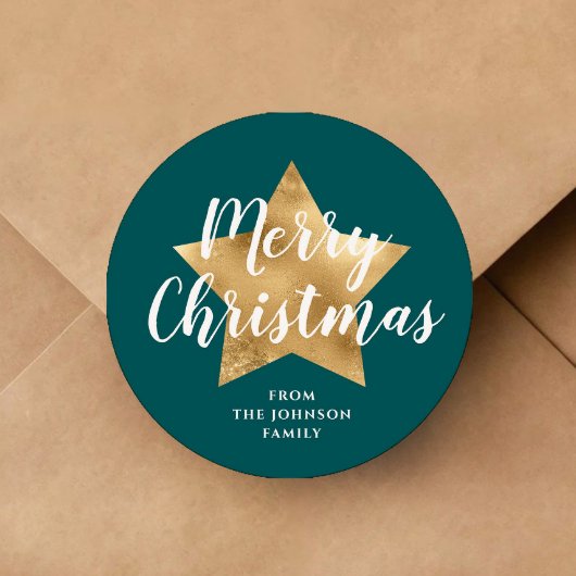 Elegante Groene Ster Prettig Kerstfeest Ronde Sticker