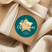 Elegante Groene Ster Prettig Kerstfeest Ronde Sticker