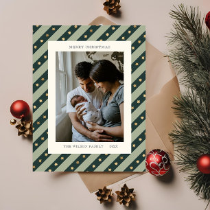 Elegante groene sterren kerstkaart met foto