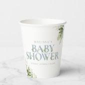 Elegante groene stoffige blauwe baby shower papieren bekers (Achterkant)