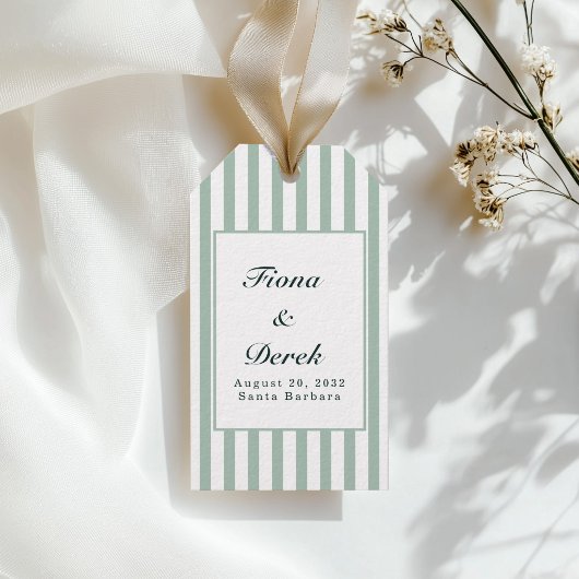 Elegante groene strepen bruiloft cadeaulabel