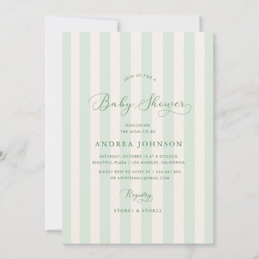 Elegante groene strepen genderneutraal Baby shower Kaart (Voorkant)