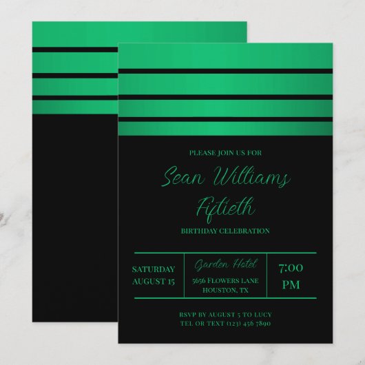Elegante groene strepen mannelijke verjaardag kaart (Voorkant / Achterkant)