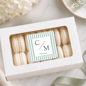 Elegante groene strepen monogram bruiloft  vierkante sticker