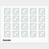 Elegante groene strepen monogram bruiloft  vierkante sticker (Vel)