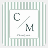 Elegante groene strepen monogram bruiloft  vierkante sticker (Voorkant)