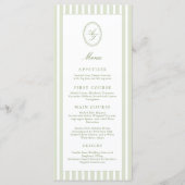Elegante groene strepen trouwmenu menu (Voorkant)