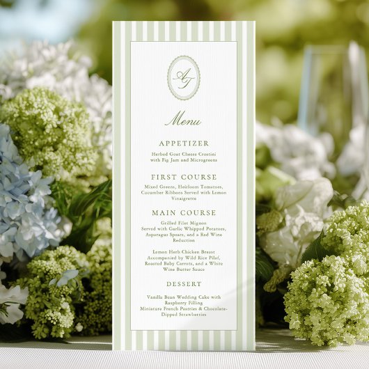 Elegante groene strepen trouwmenu menu