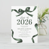 Elegante Groene Strik Afstudeerfeest Kaart (Staand voorkant)