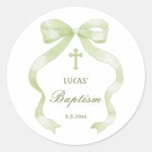 Elegante groene strik doop klassieke ronde sticker