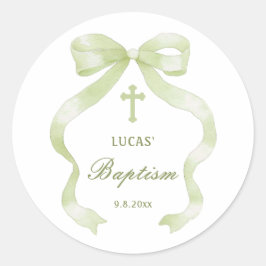 Elegante groene strik doop klassieke ronde sticker