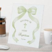 Elegante groene strik Doop Welkom Reclamebord Met Voetstuk (Insitu)