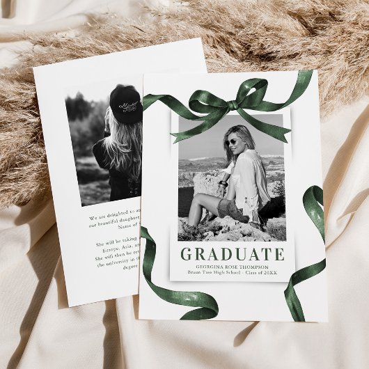 Elegante groene strik foto afstudeercadeau aankondiging