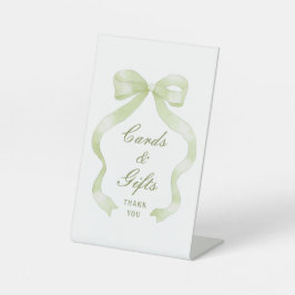 Elegante groene strik kaarten & cadeaus reclamebord met voetstuk