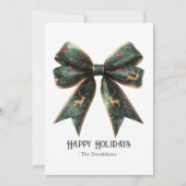 Elegante groene strik Kerst foto kerstkaart (Voorkant)