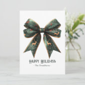 Elegante groene strik Kerst foto kerstkaart (Staand voorkant)
