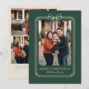 Elegante Groene Strik Kerstmis Familie Foto Feestdagenkaart