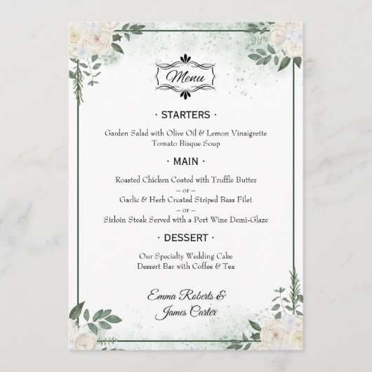 Elegante Groene Tafel Bruiloftsmenu Menu (Voorkant)