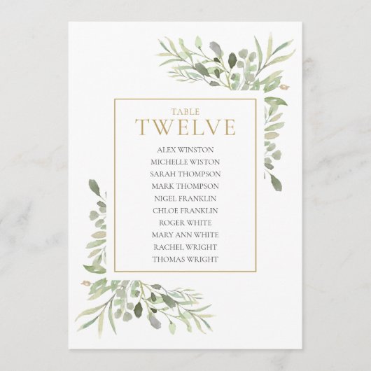 Elegante groene tafel nummer 12 zitplaatskaart kaart (Voorkant)