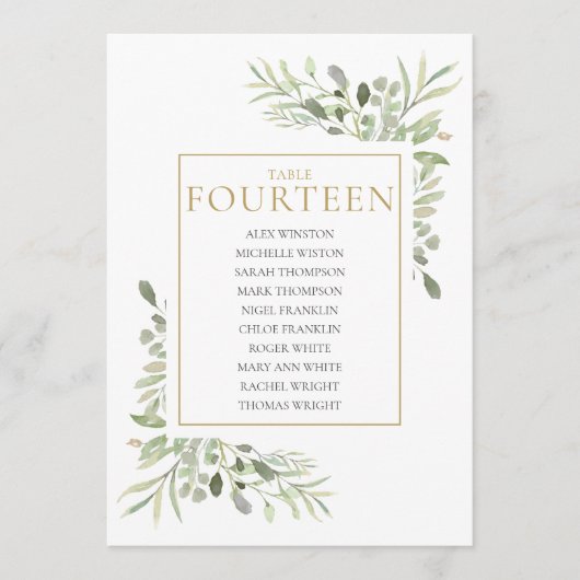 Elegante Groene Tafel Nummer 14 Stoelenplattegrond Kaart (Voorkant)