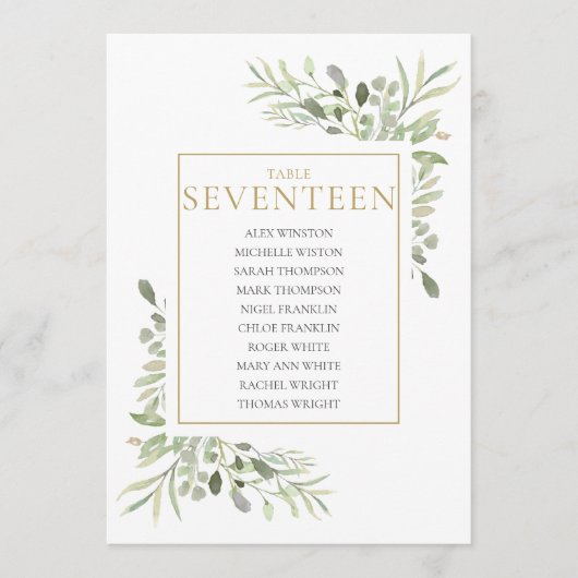 Elegante groene tafel nummer 17 zitplaatskaart kaart (Voorkant)