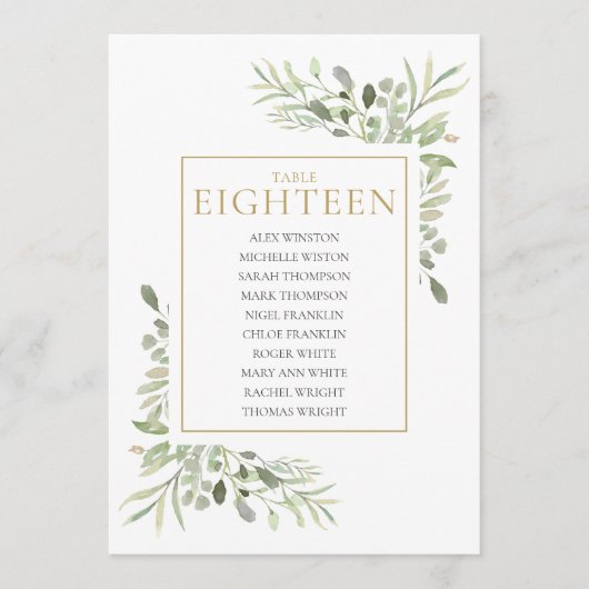 Elegante groene tafel nummer 18 zitplaatskaart kaart (Voorkant)