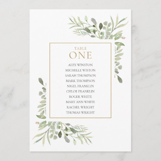 Elegante Groene Tafel Nummer 1 Stoelenkaart Kaart (Voorkant)