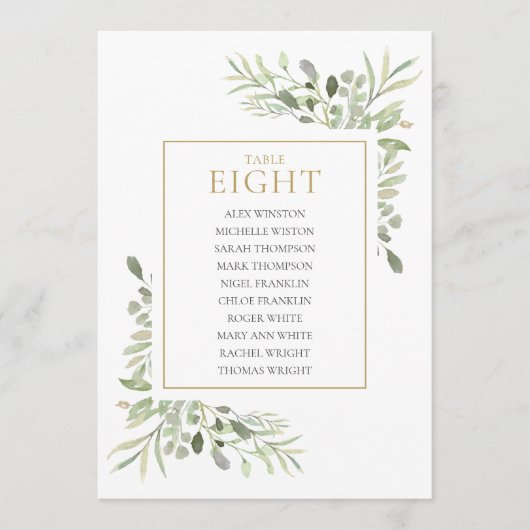 Elegante groene tafel nummer 8 zitplaatsindeling kaart (Voorkant)