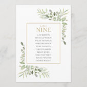 Elegante groene tafel nummer 9 zitplaatskaart kaart (Achterkant)