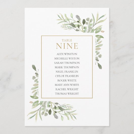 Elegante groene tafel nummer 9 zitplaatskaart kaart (Voorkant)