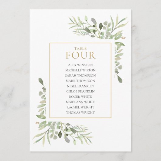 Elegante groene tafelnummer zitplaatskaart (Voorkant)