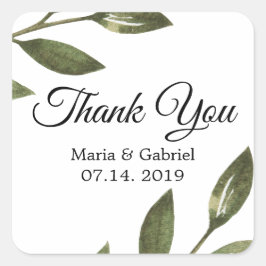 Elegante groene takken Airy Bruiloft Dank U Vierkante Sticker