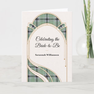 Elegante Groene Tartan Art Deco Bruidsdouche Kaart